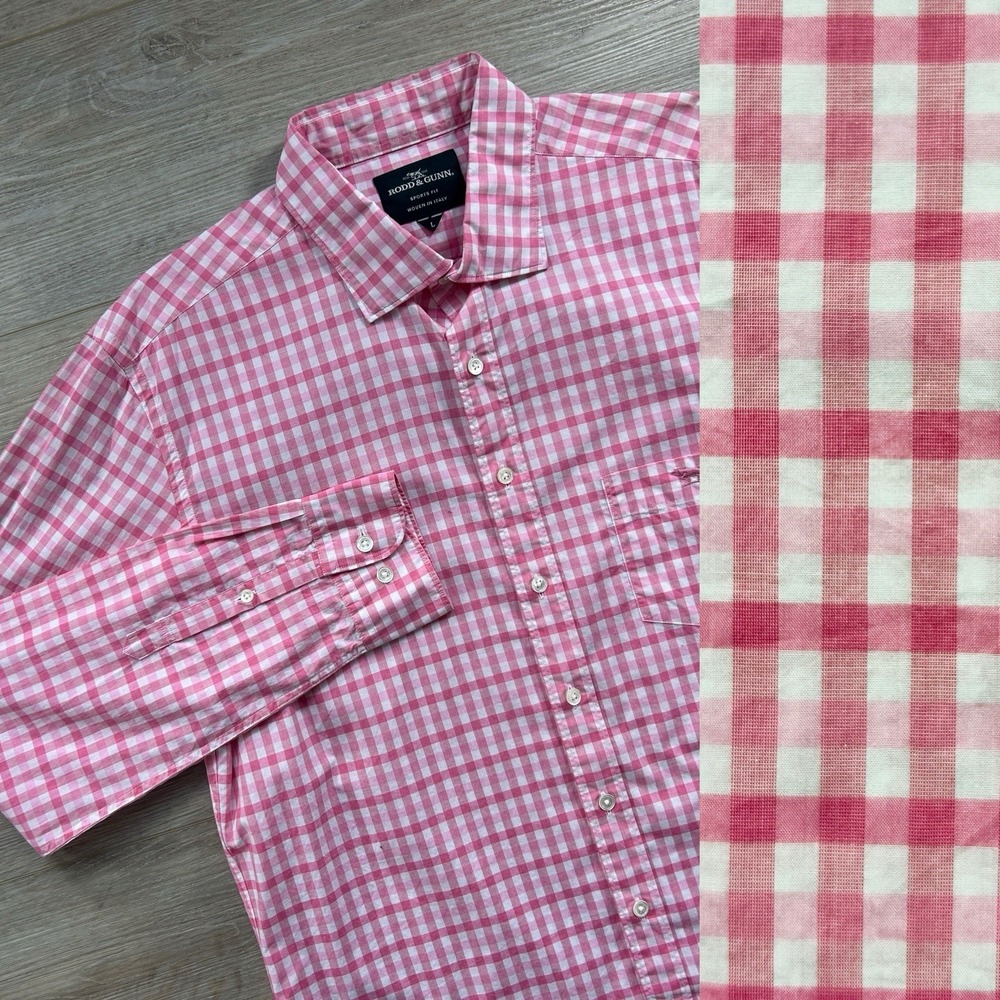 Rodd & Gunn Large Pink Gingham Long Sleeve Sports Fit Button Down Shirt Logo